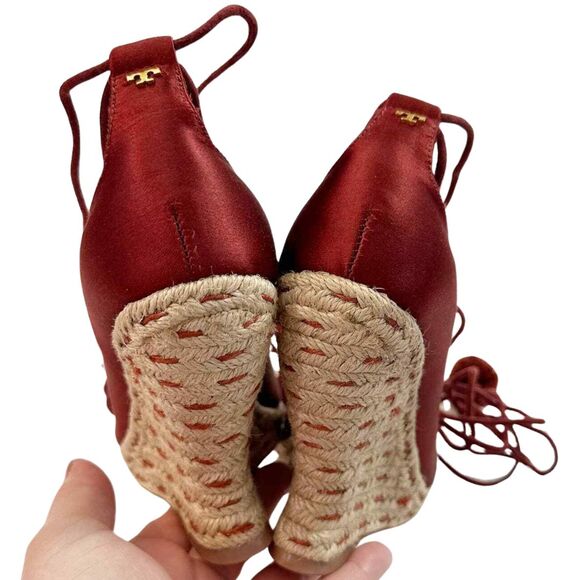 Tory Burch Pom Pom Wedge Espadrilles 5.5 Red NEW - Picture 6 of 10